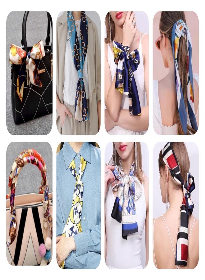 HURESON Silky Long Scarf for Women Small Thin Head Scarf Hair Neck Scarves Purse Bag Scarf For Handbags Satin Headscarf Cute Hair Scarf Headband (2pcs) - Image 5